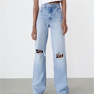 Zara Ripped Wide Leg Jeans